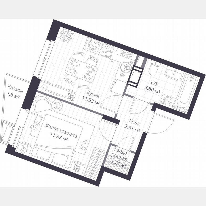 1-к. квартира, 32,4 м², 10/11 эт.
