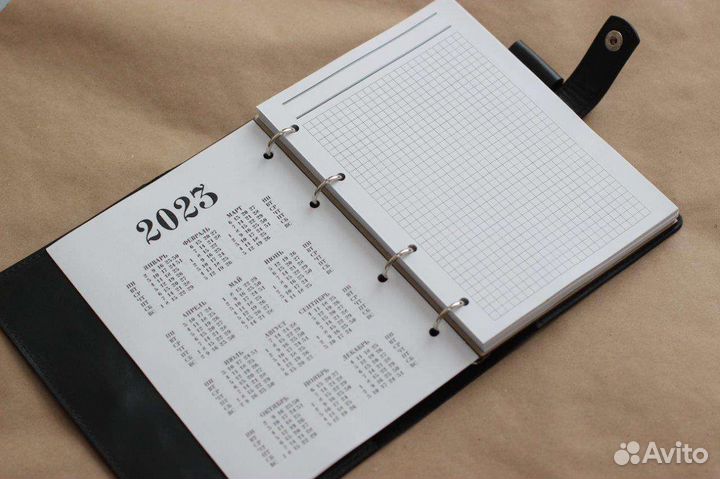 Ежедневник на кольцах А5. Нат.кожа. Руч.работа