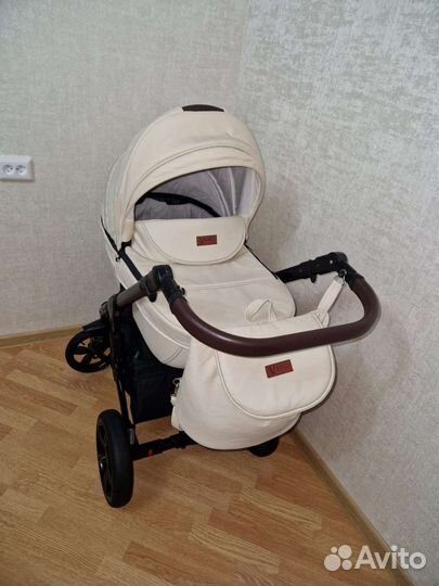 Коляска verdi mocca 3 в 1 молочная эко-кожа