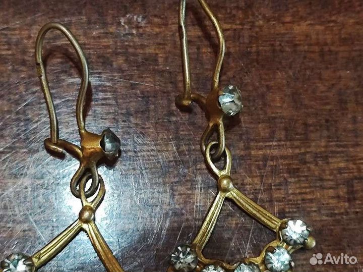 Серьги брошь СССР латунь золочение