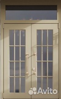 Двустворчатая стеклянная дверь с фрамугой для улиц