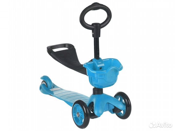 Самокат 3-х колесный, с сиденьем, цв: синий
