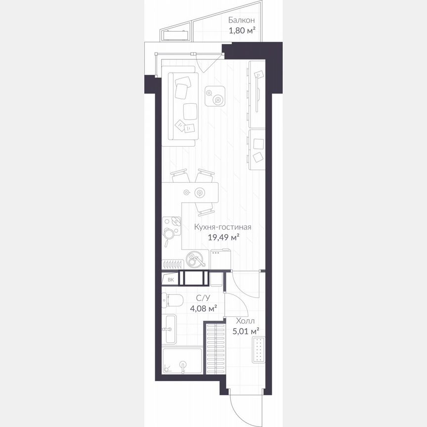 Квартира-студия, 29,1 м², 5/11 эт.