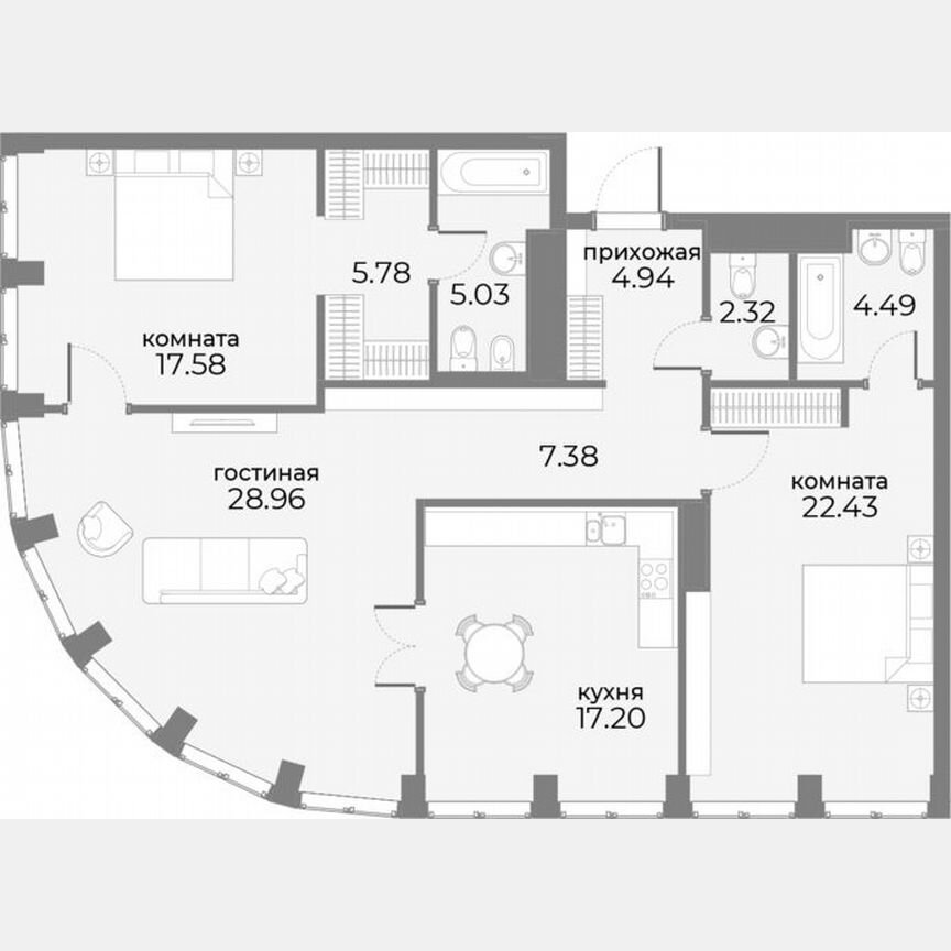 3-к. апартаменты, 119,1 м², 13/20 эт.
