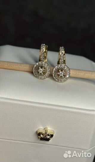 Золотые серьги с бриллиантами СССР 750 пробы