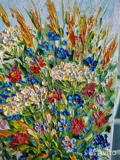 Картина маслом цветы полевые в вазе натюрморт