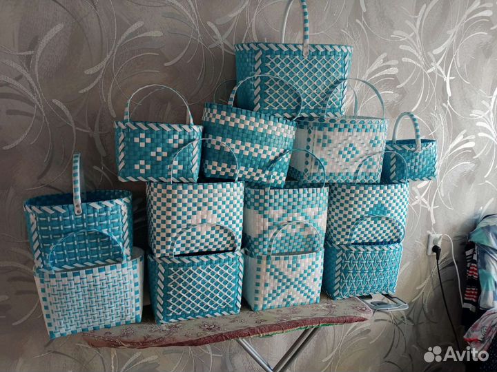 Cумка пляжная и корзины из упаковочной ленты