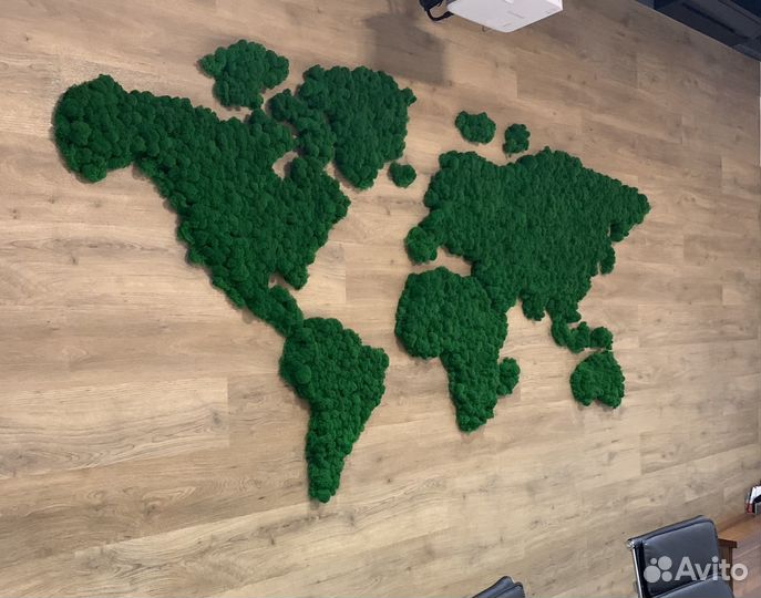 Стабилизированный мох.Карта мира из мха 90 см