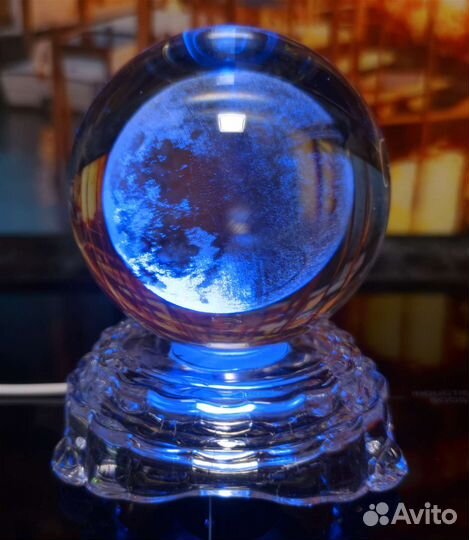 Светильник ночник Хрустальный 3D шар 8см в ассорт