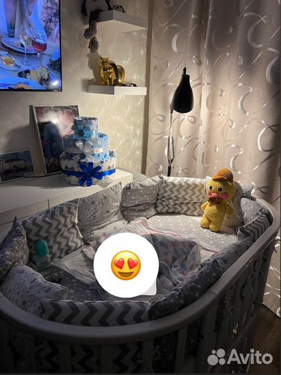 Кроватка трансформер 9 в 1 с маятником и матрасом