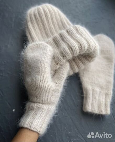 Шапка варежки снуд из пуха норки и ангоры