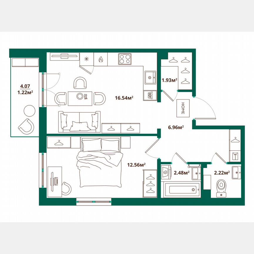 1-к. квартира, 43,9 м², 7/12 эт.