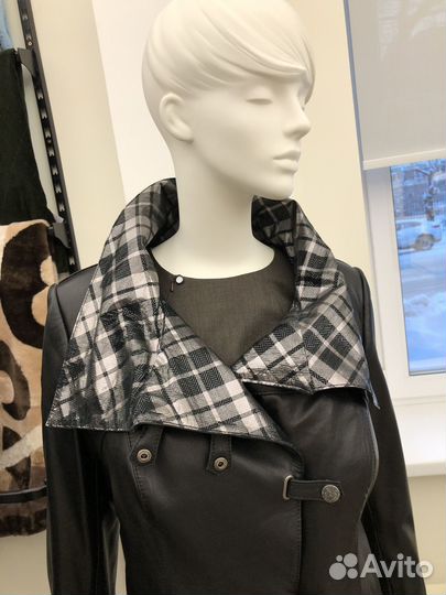 Кожаный плащ женский авторский дизайн 48 размер