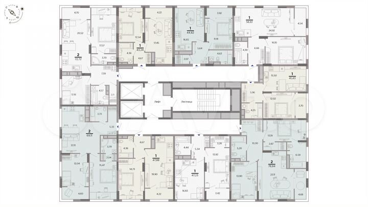 2-к. квартира, 72,7 м², 19/25 эт.