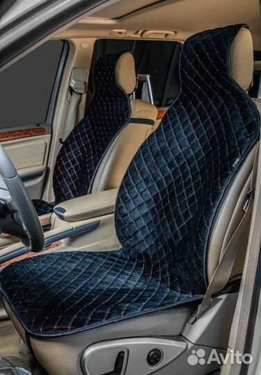 Накидки на сиденья ромб, велюр черный, красная