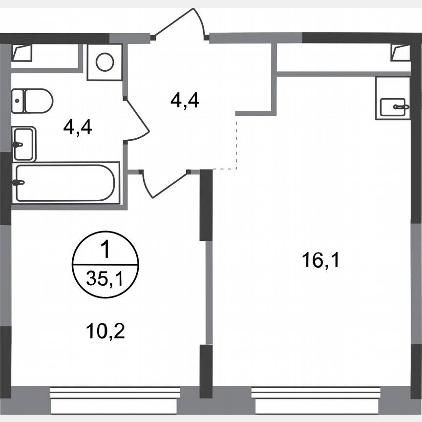 1-к. квартира, 35,1 м², 4/17 эт.