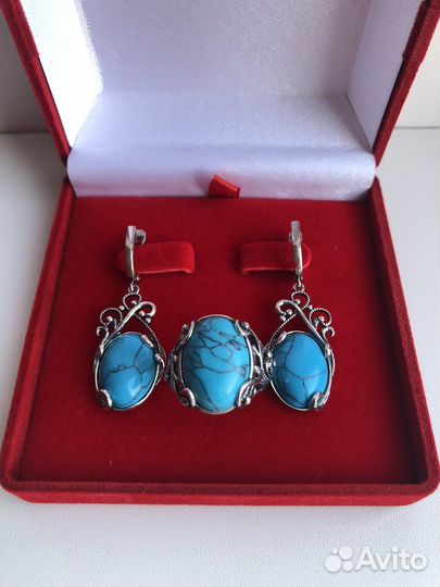 Гарнитур Бирюза Кольцо, Серьги 925
