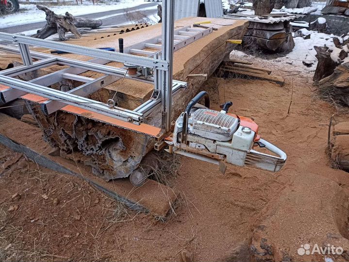 Переносная пилорама. Распил бревен на слэбы