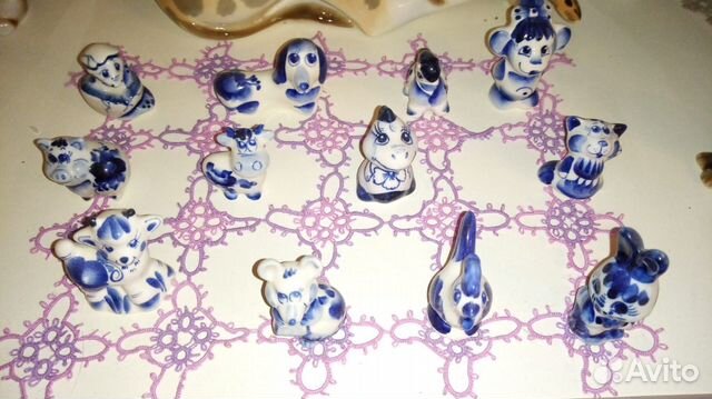 Гжель, полный набор фигурок знаков зодиака