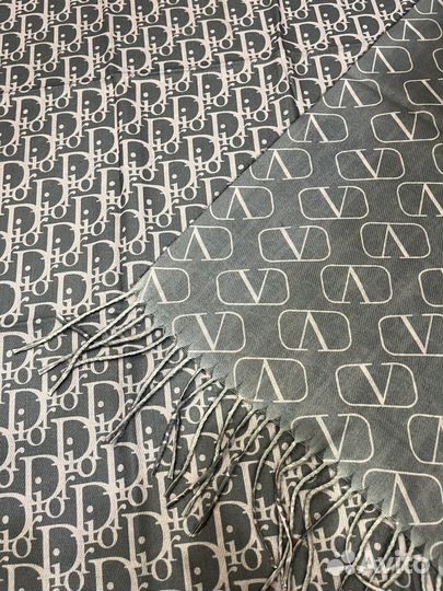 Теплый кашемировый платок шаль Dior серый