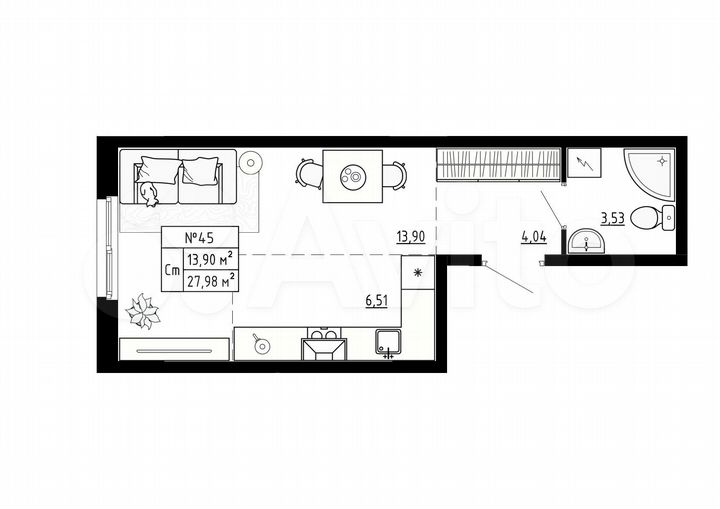 Квартира-студия, 28 м², 2/4 эт.