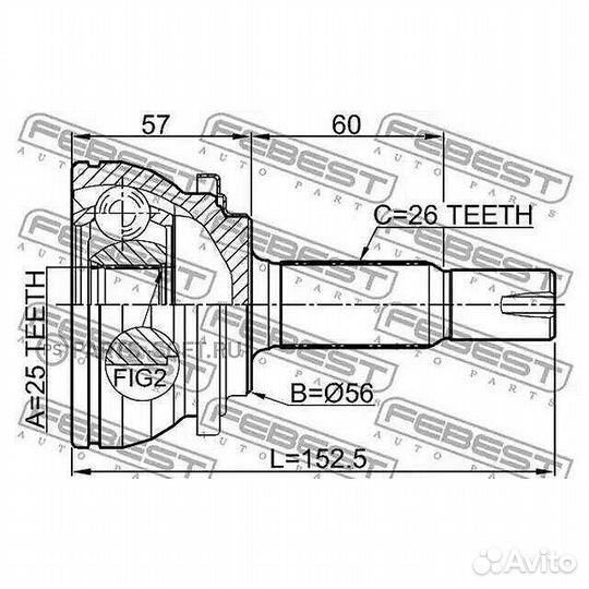 ШРУС наружный 25x56x26 febest 0110-ZVW30