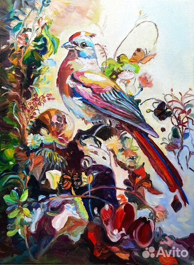 Картина маслом Птица на рассвете холст 40*30 см