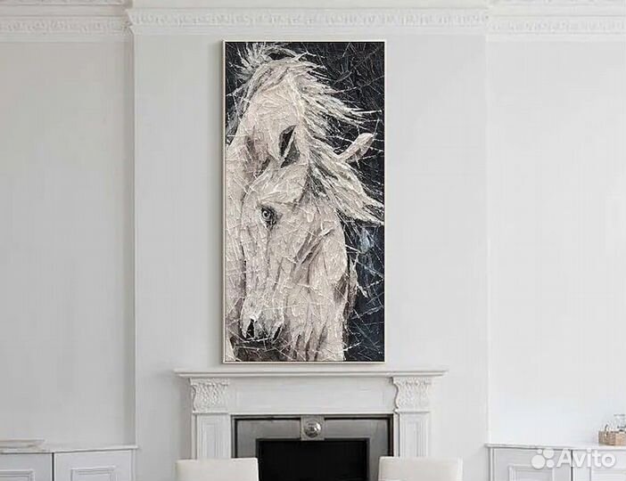 Картина маслом белая лошадь