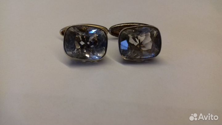 Запонки. серебро + горный хрусталь. 875 проба