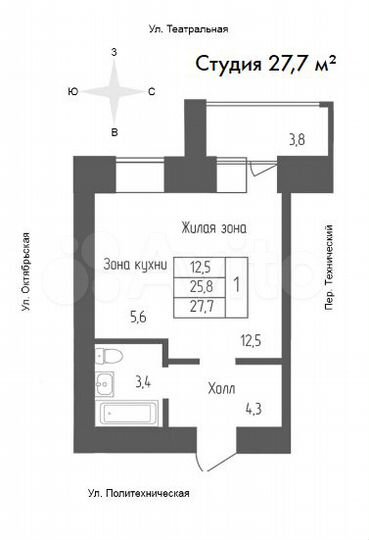 Квартира-студия, 27,7 м², 4/10 эт.