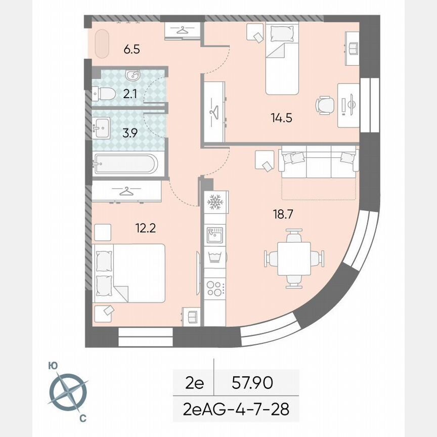 2-к. квартира, 57,9 м², 24/28 эт.