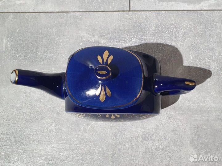 Чайник заварочный кобальт золочение Гжель СССР