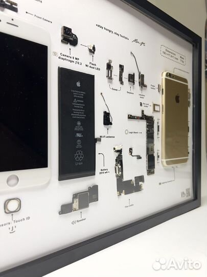 Картина разобранный iPhone 6 в рамке инсталляция