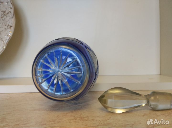 Графин Штоф Хрусталь кобальт синий СССР, целый