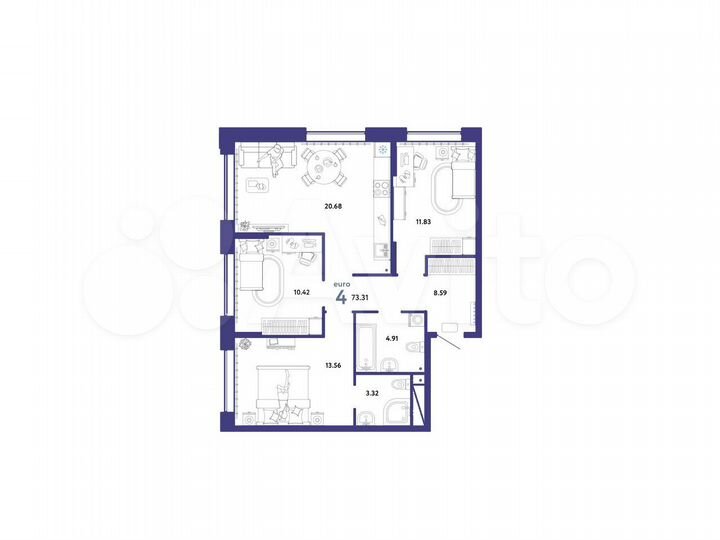 4-к. квартира, 73,3 м², 2/14 эт.