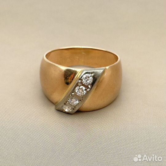 Золотое кольцо СССР чалма с бриллиантами 0,34 ct
