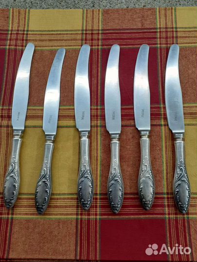 Мельхиоровые столовые ложки и ножи по 6 шт.Винтаж