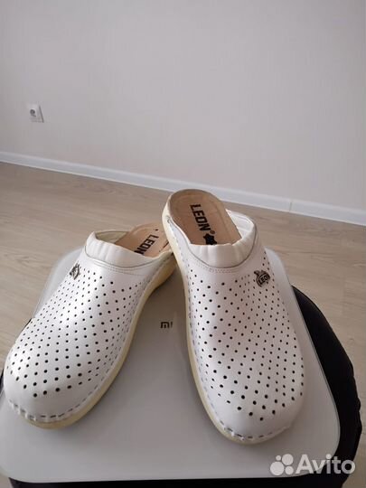 Сабо женские кожаные Leon,37р,белые,медицинские