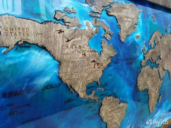 Карта мира с подсветкой из эпоксидной смолы