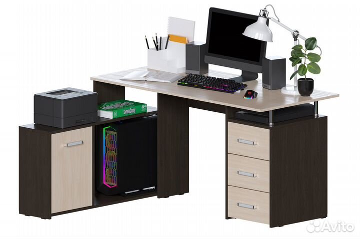 Компьютерный стол угловой с ящиками
