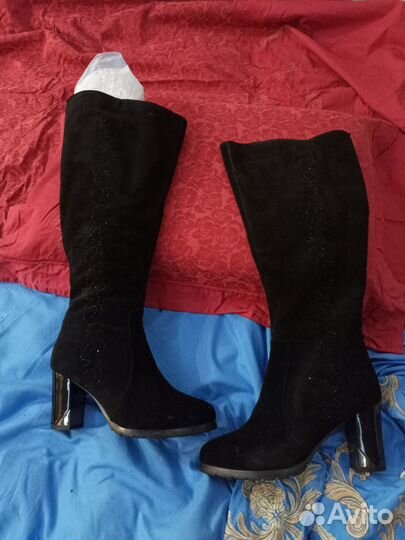 Сапоги женские замшевые