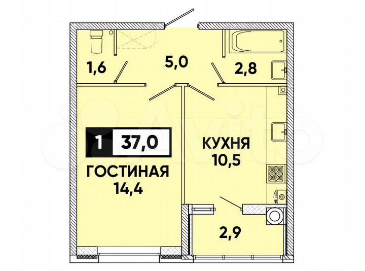 1-к. квартира, 37 м², 2/12 эт.