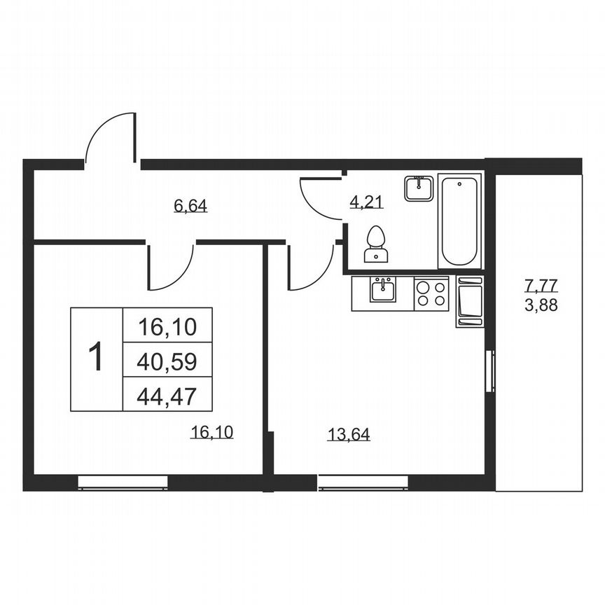 1-к. квартира, 44,5 м², 6/19 эт.