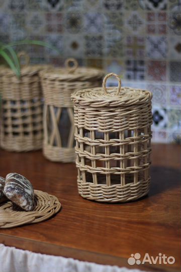 Плетеная баночка для хранения специй чая крупы