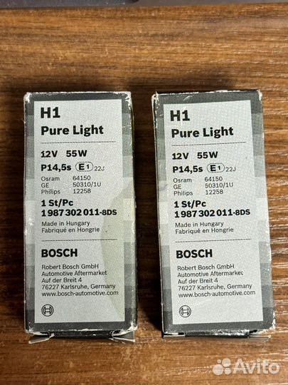 Лампа галоген Bosch Pure Light H1 12В 55Вт