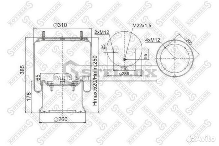 Stellox 9040231SX пневмоподушка со стак.2 шп.M12см