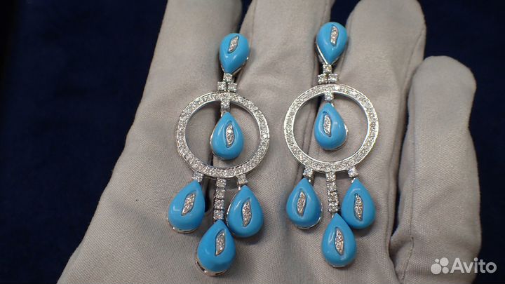 Золотые серьги с бирюзой и бриллиантами