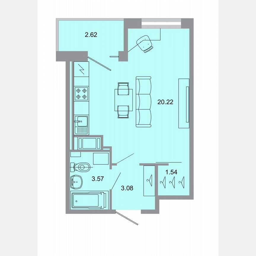 Квартира-студия, 28,9 м², 10/15 эт.