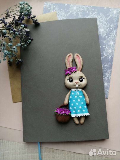 Блокнот с декором ручная работа зайчик