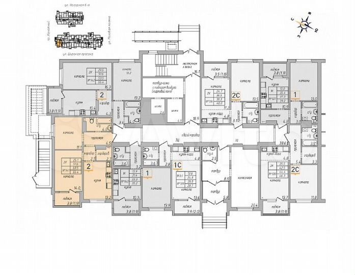 2-к. квартира, 55,4 м², 1/17 эт.
